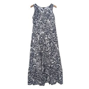 Talbots Maxi Dress Womens M Blue Paisley Business Casual Boho Comfy Sleeveless